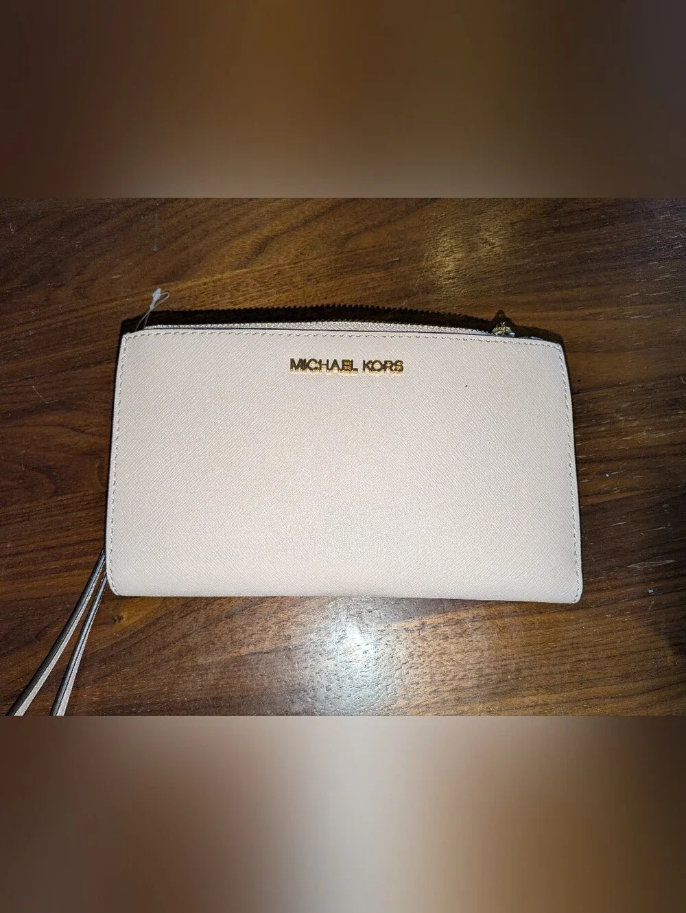 NWOT Michael Kors Large Blush Saffiano Wallet Clutch Gold Zip